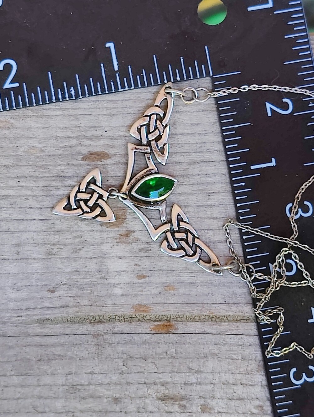 Vintage Sterling Emerald Celtic Necklace - Picture 7 of 7